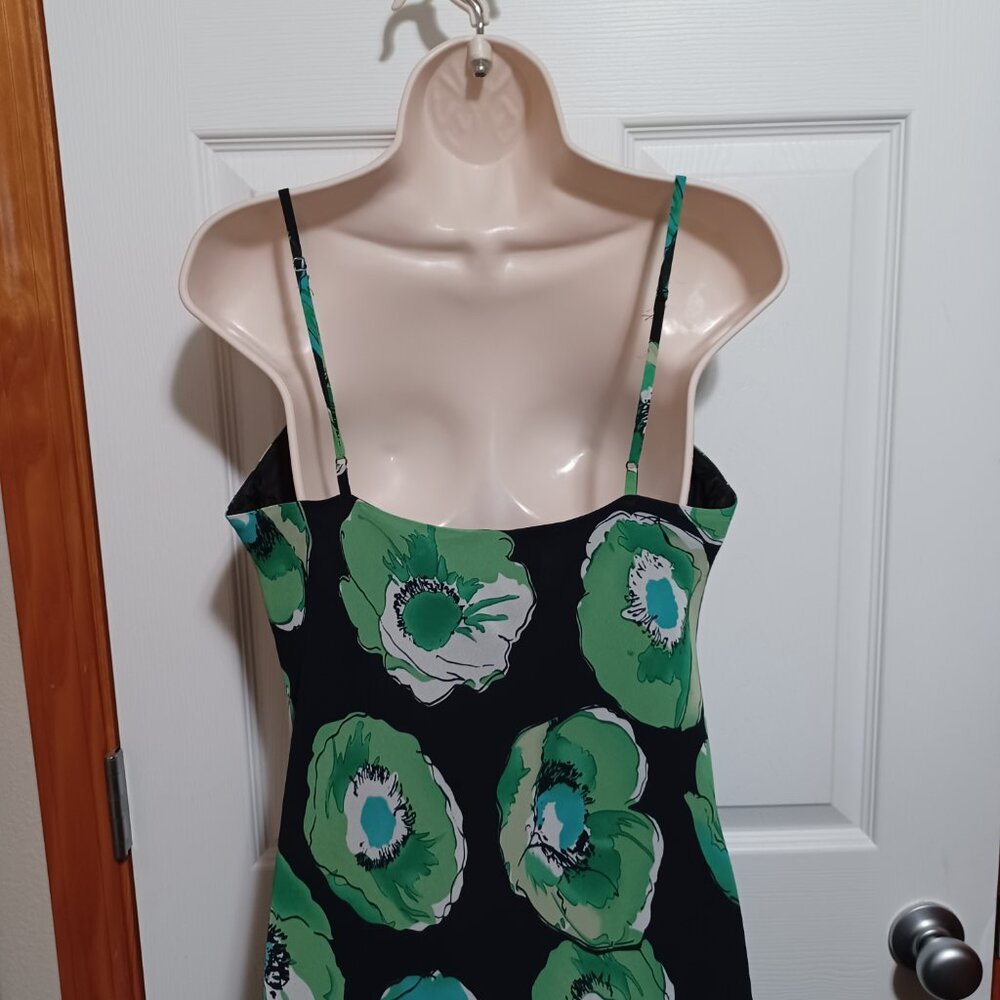 Vintage Rena Rowan Asymmetrical Spaghetti Strap Dress Green Blue Floral Size 12 - Picture 4 of 13